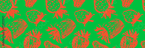 Strawberry pattern seamless, strawberries illustration for fabric ornament and textile design. Hand drawn vector red berry. Juice or jam label design. Color berries background. Strawberry backdrop.
