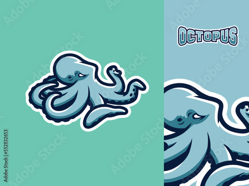 Logo of a sports club or cyberclub in the form of an octopus. Aggressive blue octopus photo