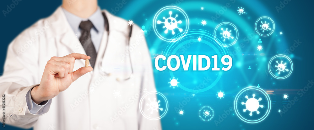 Doctor giving pill, virus concept Doctor giving pill, virus concept