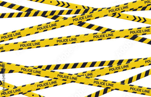 Caution yellow danger tapes poster. Police danger line, security area, crime barrier pattern, flat vector background illustration. Warning lines cover