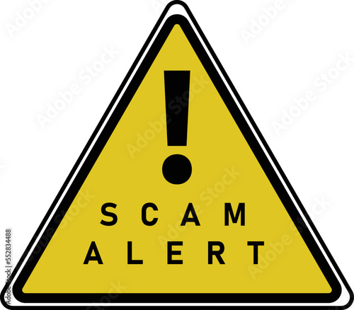 Scam or Fraud aler sign isolated on a white background. Yellow warning sign for fraud alert.