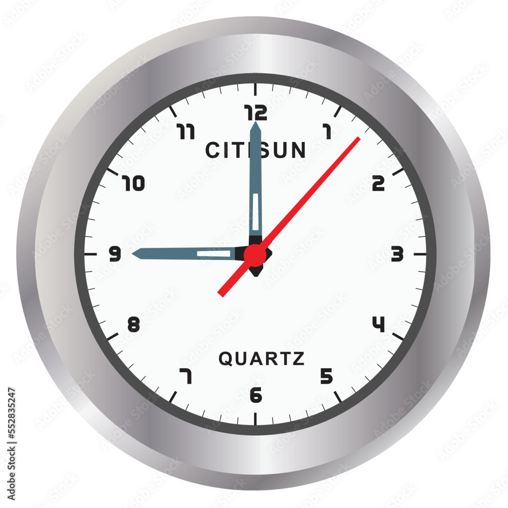 Vector classic round wall clock on white background with silver round Vector classic round wall clock on white background with silver round