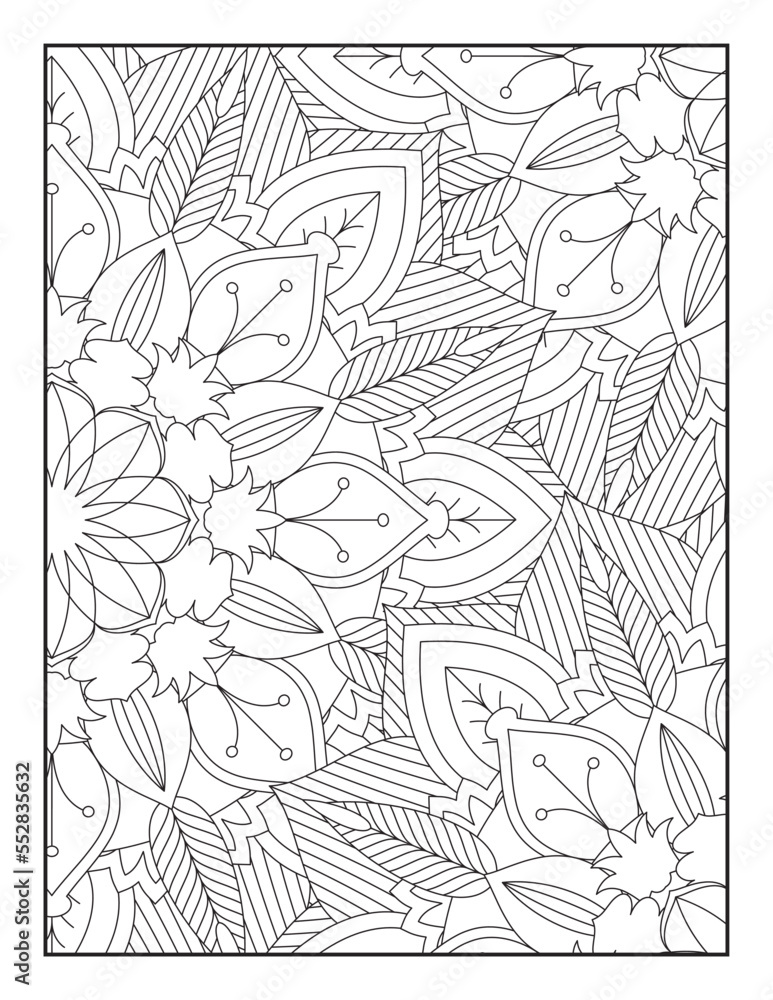 Fototapeta premium Floral Coloring Pages, Mandala Coloring Page For Adult 