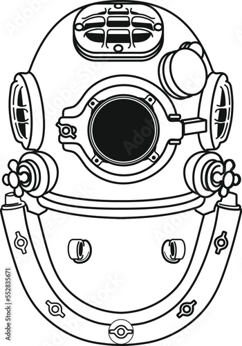 heavy diving metal underwater helmet isolated on white background