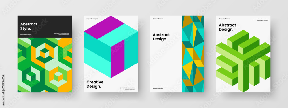 Isolated handbill A4 vector design template bundle. Colorful geometric tiles corporate brochure illustration set.