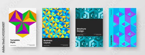 Bright geometric tiles pamphlet layout bundle. Minimalistic corporate cover A4 design vector concept collection.