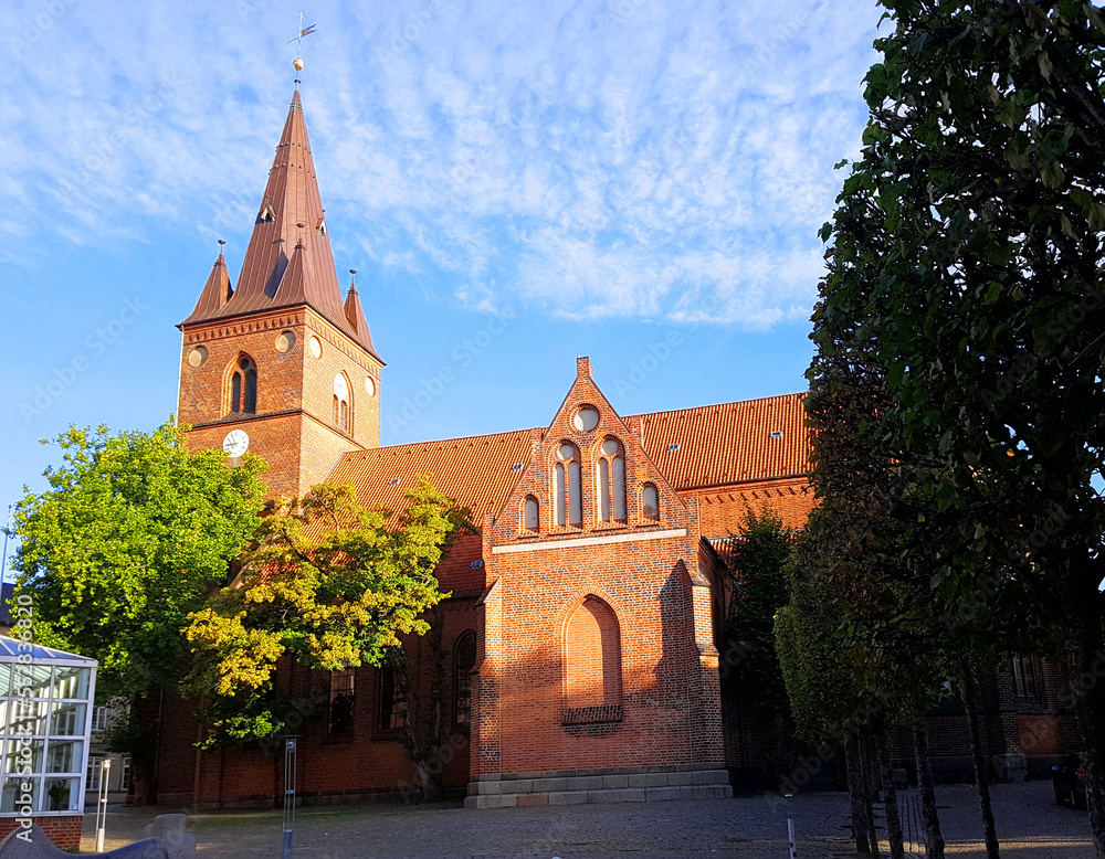 The Danish red church Sct. Nicolai in the city of Kolding