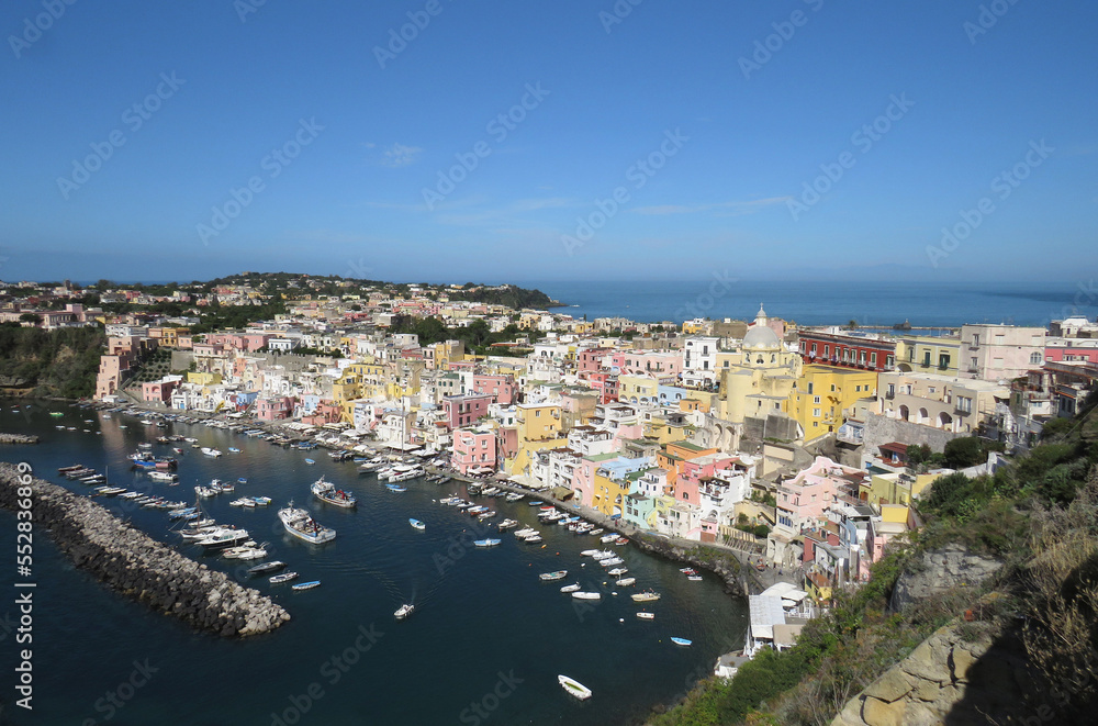Colorful view of the Village of Marina di Corricella in the Island of Procida. Campania. Italy.