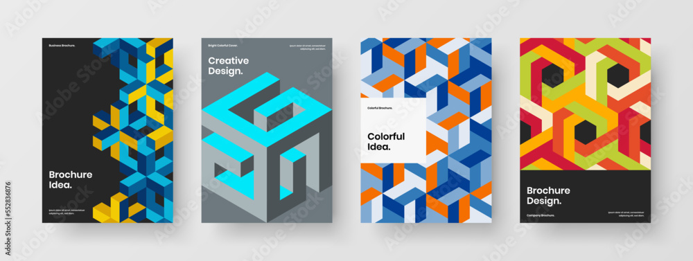 Amazing geometric hexagons front page template set. Unique corporate brochure A4 vector design illustration composition. Amazing geometric hexagons front page template set. Unique corporate brochure A4 vector design illustration composition.