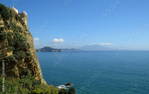 Beautiful seascape of the coast and the Vesubio Volcano from the Island of Procida. Campania. Italy. photo