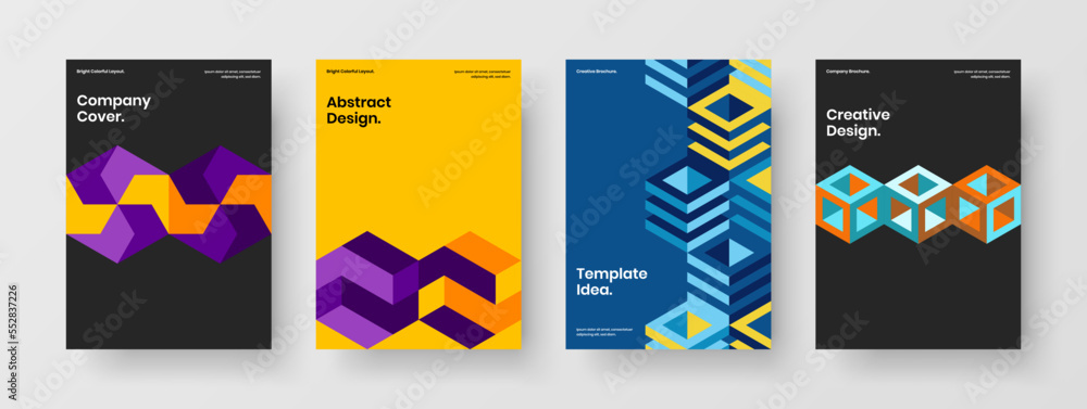 Trendy presentation design vector illustration bundle. Fresh geometric pattern corporate identity concept composition.