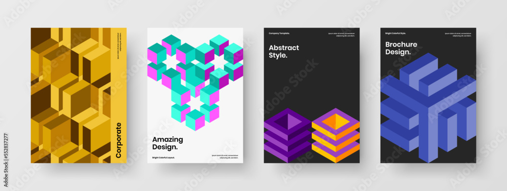 Simple flyer A4 vector design illustration collection. Modern geometric hexagons placard layout set.