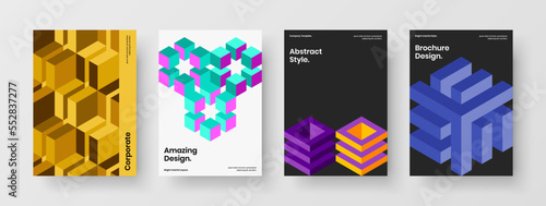 Simple flyer A4 vector design illustration collection. Modern geometric hexagons placard layout set.