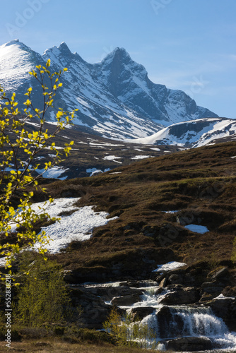 Gorgeous mountain scenery at the beautiful Ardal valley in Norway.	 photo