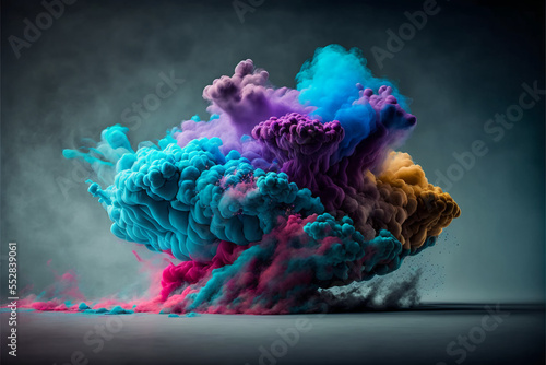 Cloud of coloured smoke and volutes photo