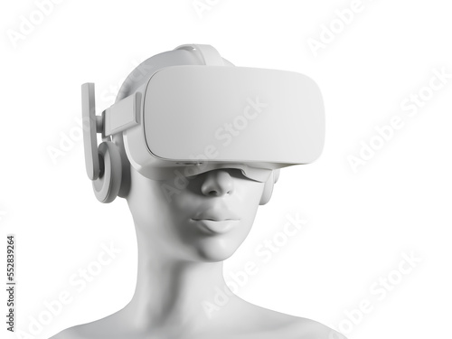 Head with VR headset isolated on white background. 3D rendering