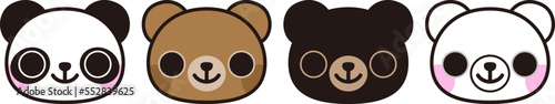 パンダとクマとシロクマの顔イラスト（Panda, Bear, Polar bear）