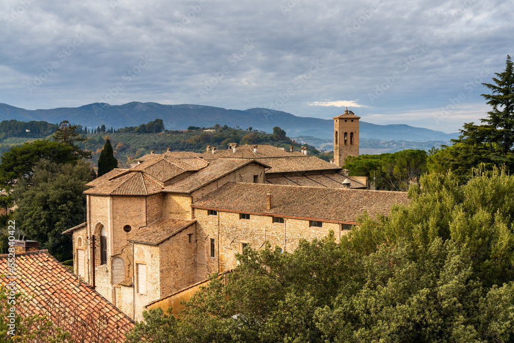 view over the rooftops of the historic old town center of Spoleto