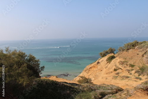 landscape to the water  bay sea near the beach with nature blue sky from top of the cliff sand view coast
