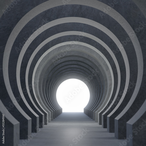 Abstract modern loft style empty tunnel corridor for background 3d render there are all polished concrete material with light in the end © onzon