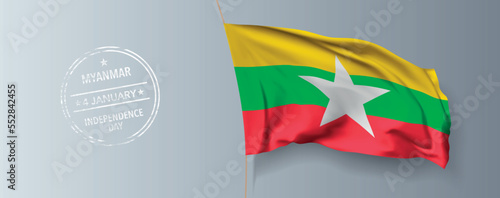 Free Download Myanmar happy independence day greeting card, banner with template text vector illustration - GFXLoad
