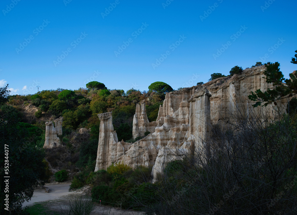 The Orgues of Ille sur Tet are columns of soft rock geological bodies in the south of France. Columns sculpted by water. Eastern Pyrenees, France.