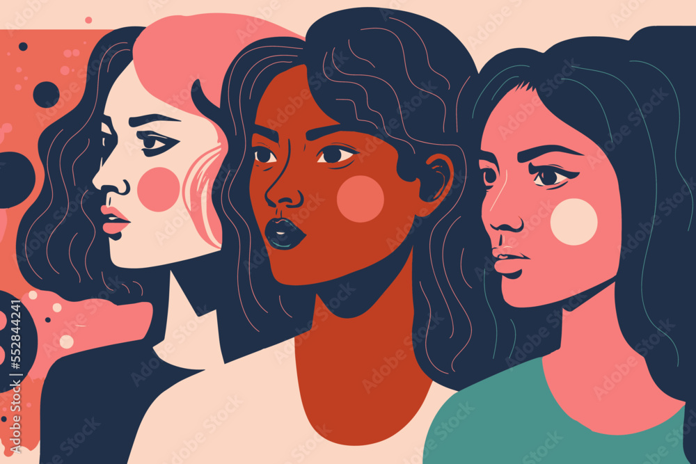 Women of different races together on an abstract background. modern flat illustration. Women of different races together on an abstract background. modern flat illustration.