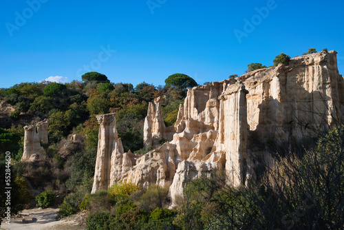 The Orgues of Ille sur Tet are columns of soft rock geological bodies in the south of France. Columns sculpted by water. Eastern Pyrenees, France. © Michael