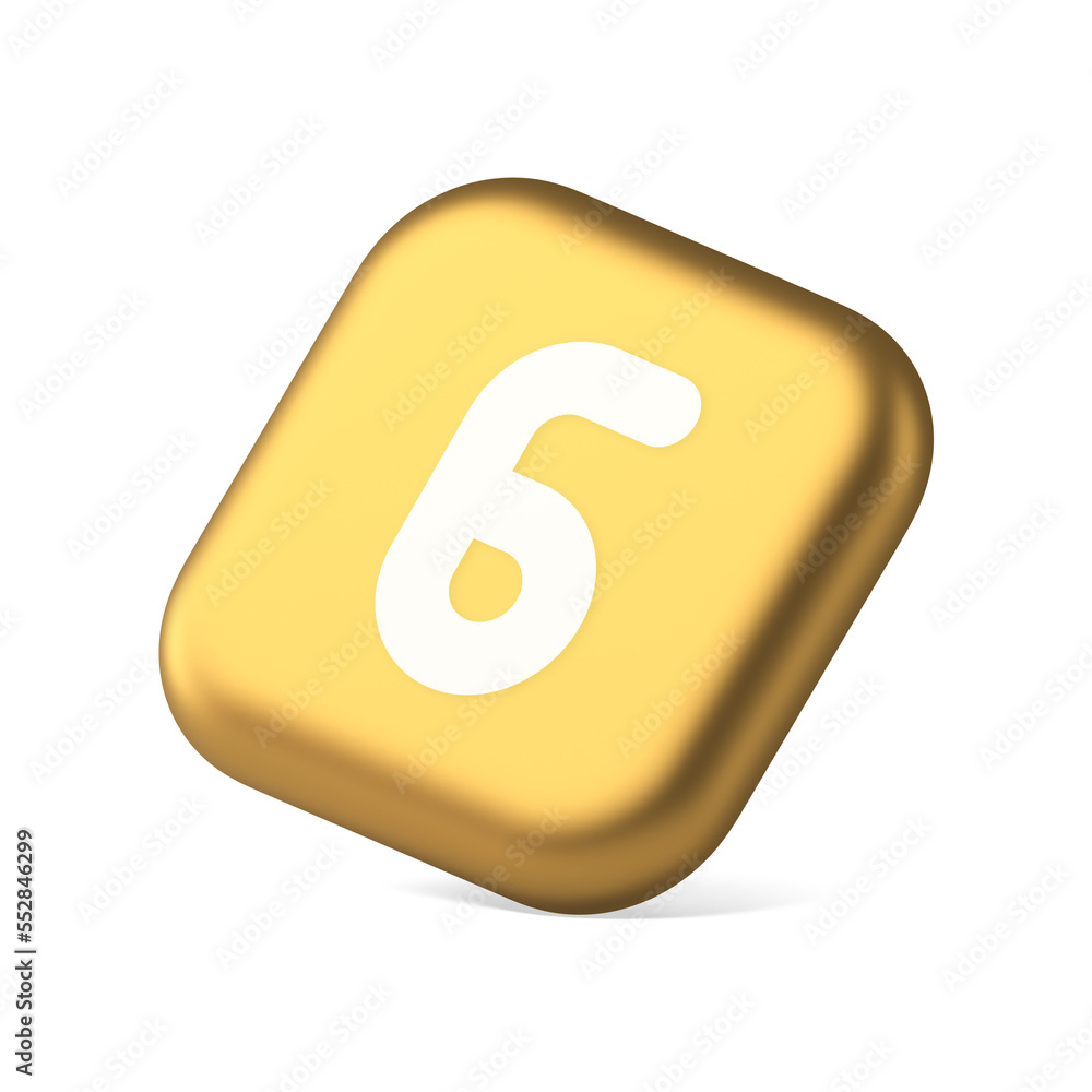 Six gold button number calculator finance counting user interface keyboard panel 3d isometric icon Six gold button number calculator finance counting user interface keyboard panel 3d isometric icon