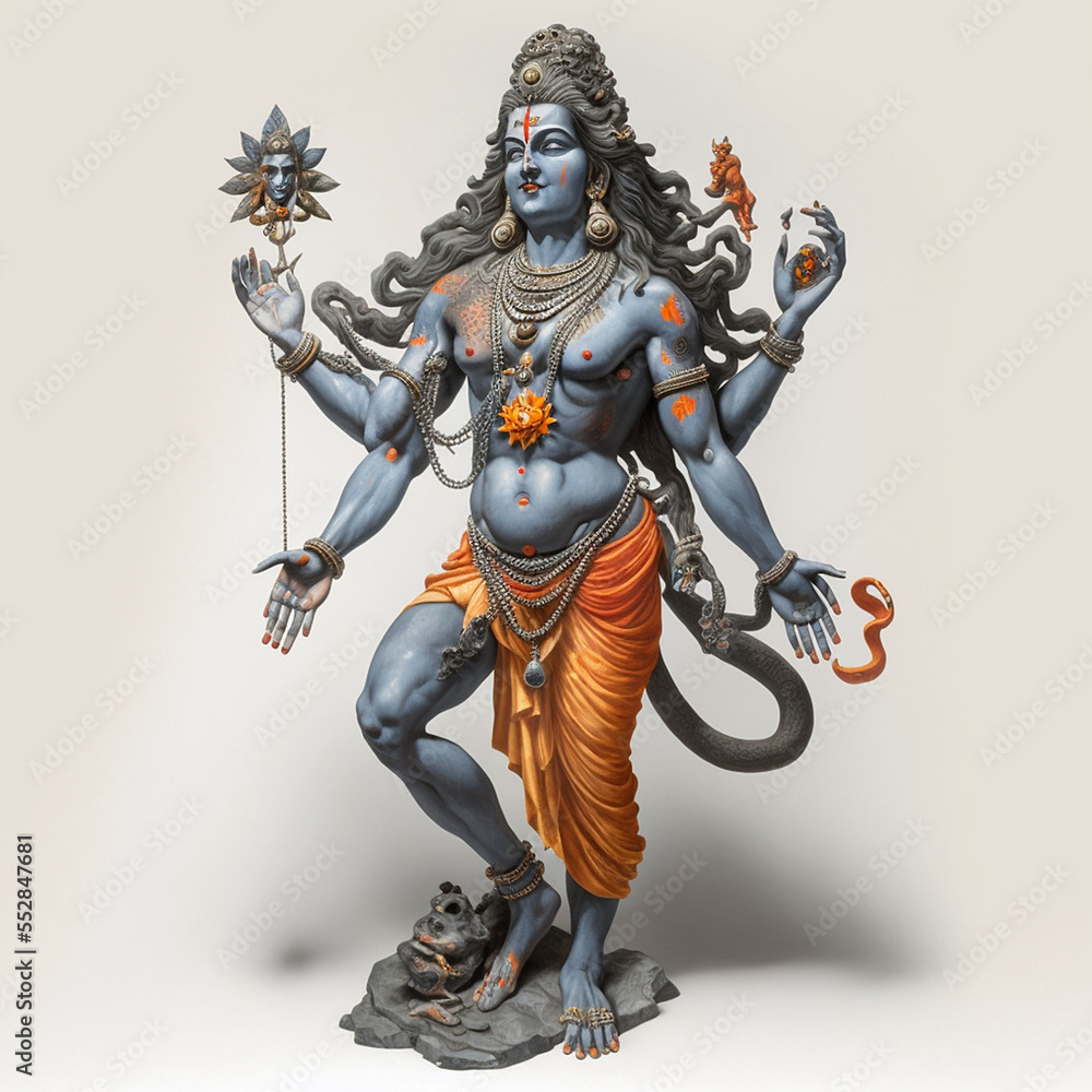 Fototapeta premium Lord Shiva Gott der Zerstörung epische Pose mit Tribuvhan für t-shirt print, poster - Religiöse hinduistische Kunst