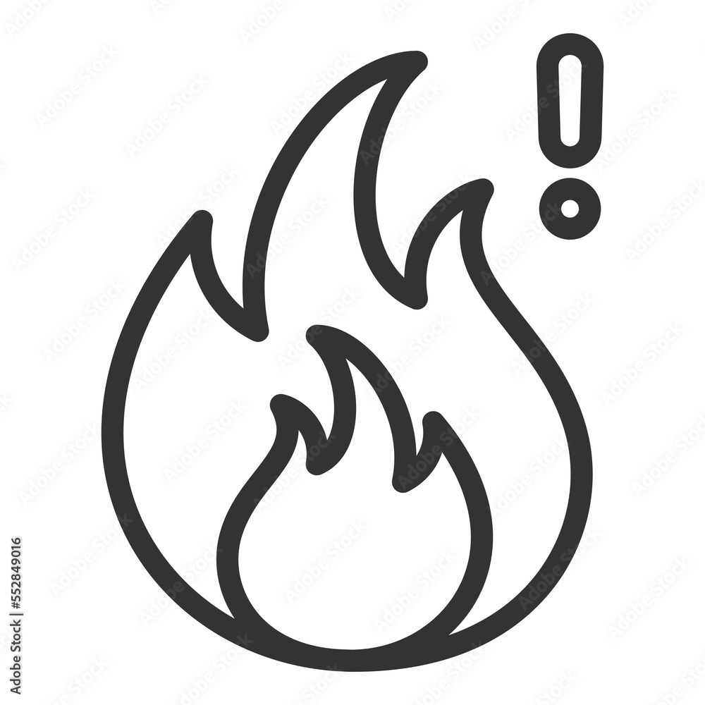 Attention, open fire - icon, illustration on white background, outline style Attention, open fire - icon, illustration on white background, outline style