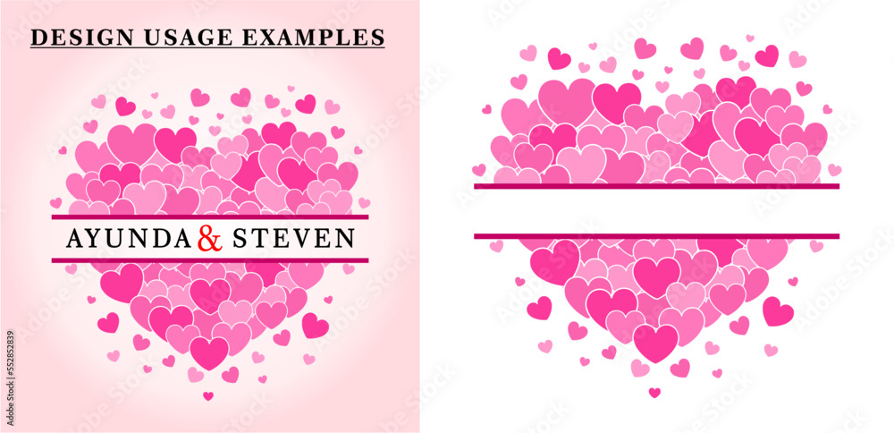 Valentines Day Split Monogram, Wedding monogram, 