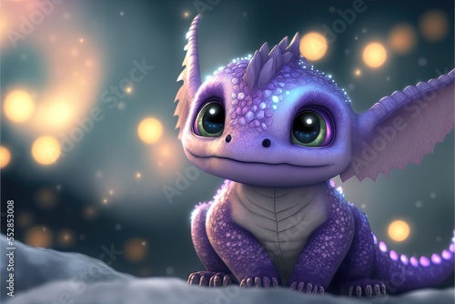 Cute baby dragon creature, generative ai © FantasyEmporium