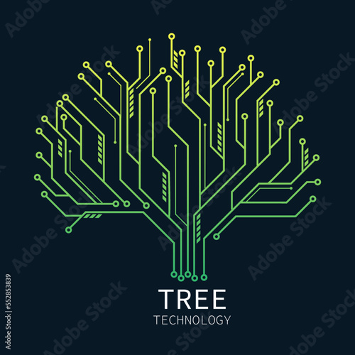 tree data digital technology network symbol. green line circuit ecology business. tree network nature line connection. vector illustration design. sustainable electricity concept.