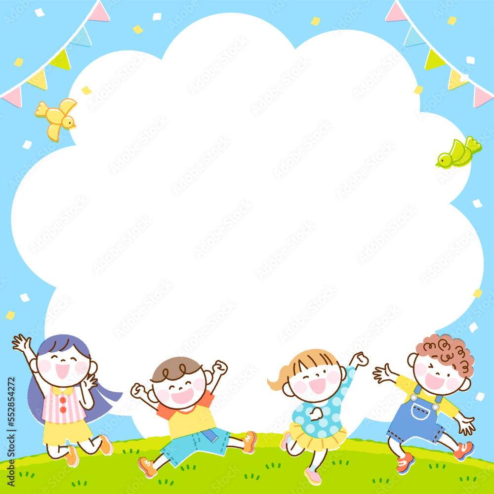 子供たち ジャンプ イラスト バナーフレーム 子供たち ジャンプ イラスト バナーフレーム