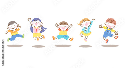 子供たち ジャンプ イラスト セット 白バック5人バージョン