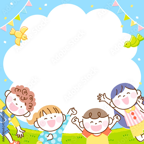 子供たち ジャンプ イラスト バナーフレーム（子供たちズームバージョン）