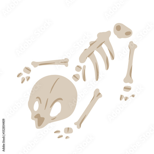 Skeleton of dead animal. Halloween and desert scenery.