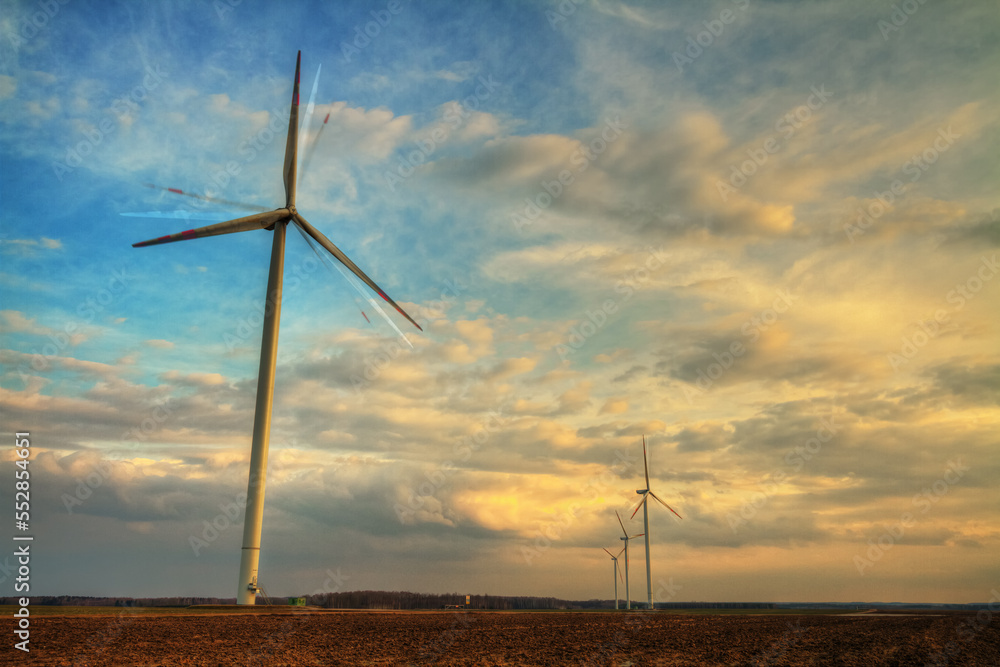 Obraz premium landscape with wind farm, winter time Poland Europe