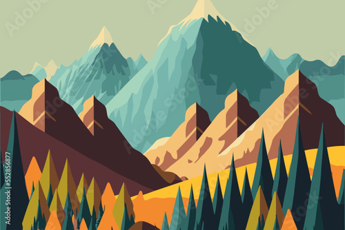 illustration rocky mountains on the river. mountains above the lake nature