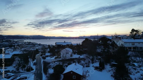 Wallpaper Mural Sunrise over Bjørnafjord and the harbor of Osøyro in Bjørnafjorden municipality, Norway. Winter landscape. Torontodigital.ca