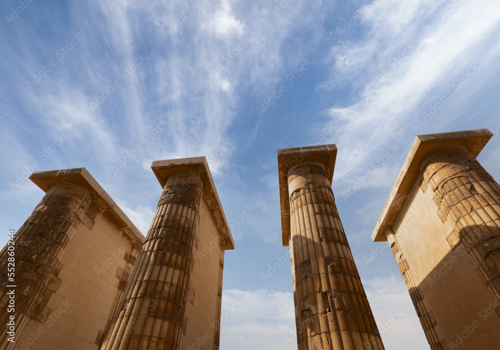 Pillars of the entry hall to the step Pyramid of Djoser in the Saqqara ...