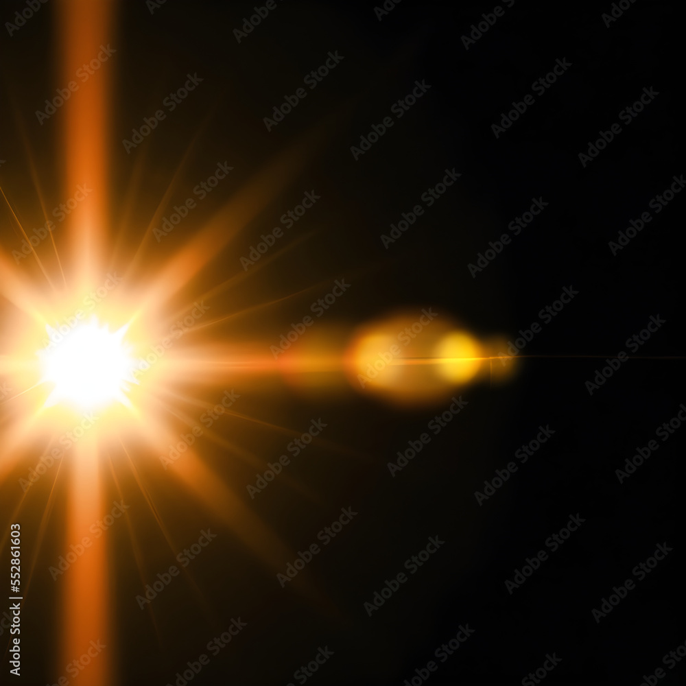 Obraz premium Lens flare isolated on black background. Generative AI.