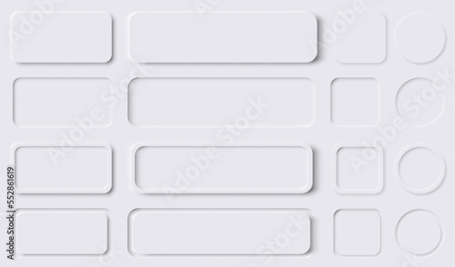 Neumorphism button design set. Neumorphic UI Design Elements. Vector illustration.