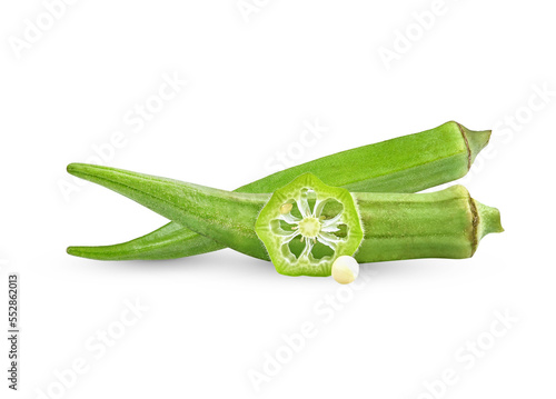 okra isolated on the white backgroud.; Green okra for .Beta-carotene ,Corophil food on transparent.