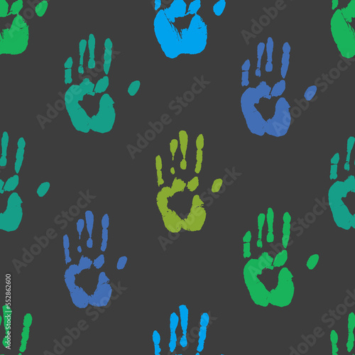 Prints of human hands seamless pattern