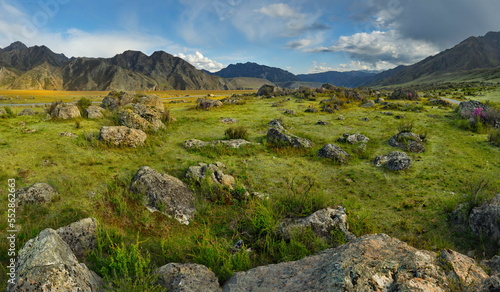 Russia. South Of Western Siberia. Mountain Altai. Amazing stone placers in the Katun river valley along the Chui tract.