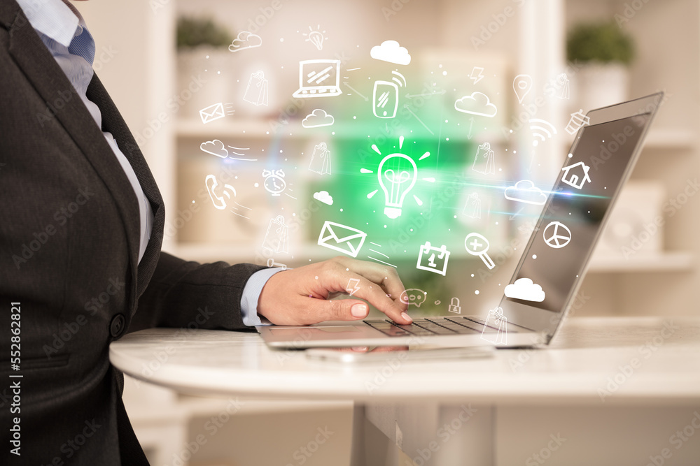 Businessman working on laptop with new business concept Businessman working on laptop with new business concept