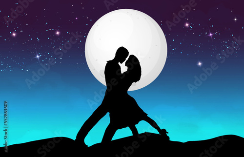 Dark night  illustration background in shadow style moon night Lovely marriage proposal victors template.