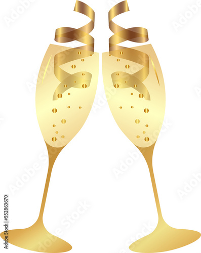 Two vector glasses with champagne and a serpentine.